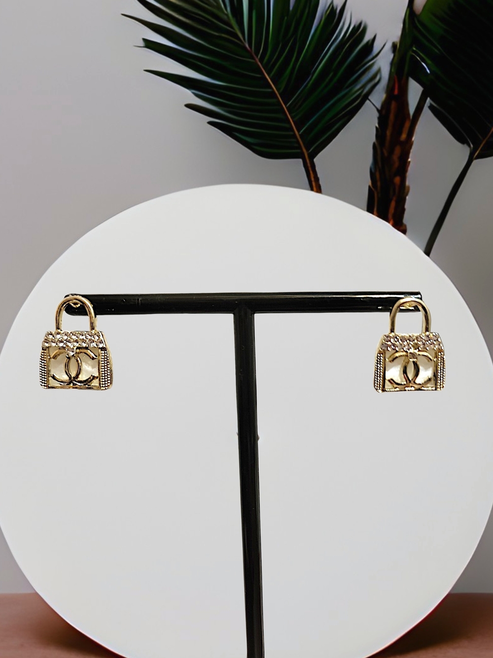 Gold Mini Handbag Charm Earrings with Interlocking Logo
